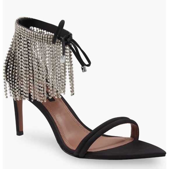 BCBGMAXAZRIA Dawn Fringe Pointed Toe Heel Sandal Black Jeweled Fringe NEW Sz 8 - Picture 1 of 9